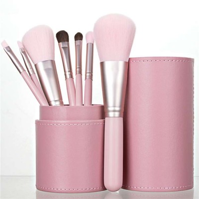 Portable 7PC Customised 2020 Beauty Cosmetics Pink Mini Makeup Brush Private Label Sets Kit Vegan With Holder