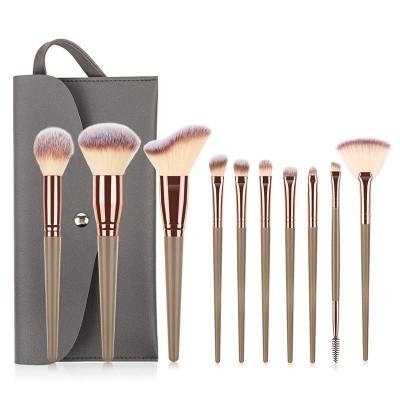 Fashion Beauty 2021 Cosmetic Brushes 10pcs Amazon Wholesale Makeup Brush Good Set Brown High Qauilty Private Labsl With Bag